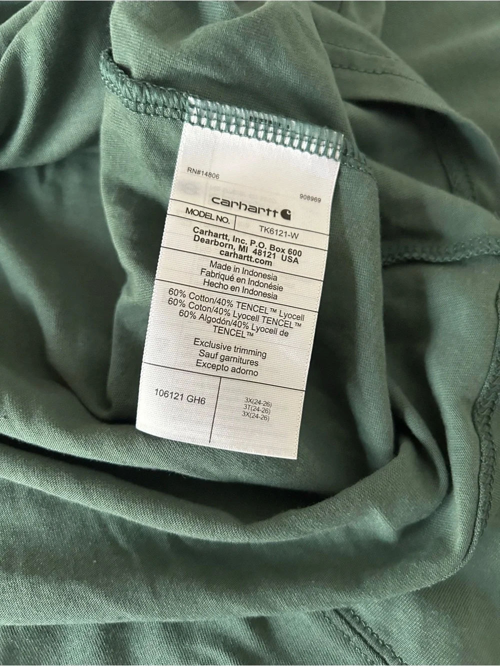 Carhartt Women’s 3X Loose Fit Long Sleeve Pocket T-Shirt Green NWT Plus Size